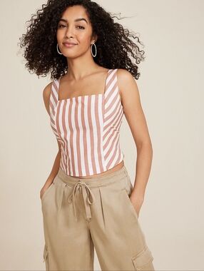 NWT Maurices Mocha Striped Cropped Corset Tank Top